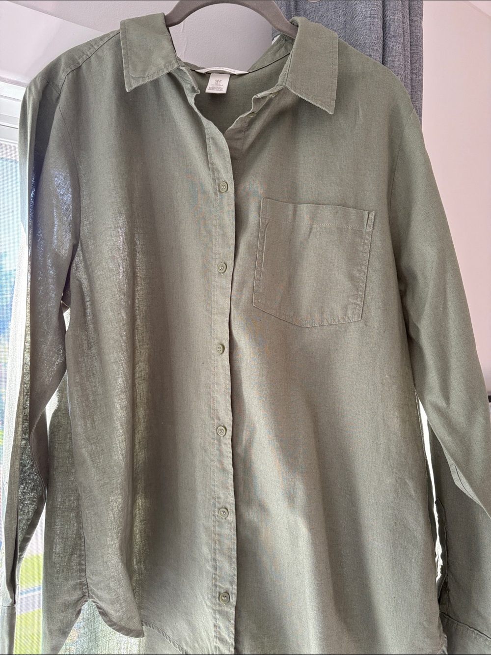 H&M Olive Green Women’s Button-Up Linen Shirt size M